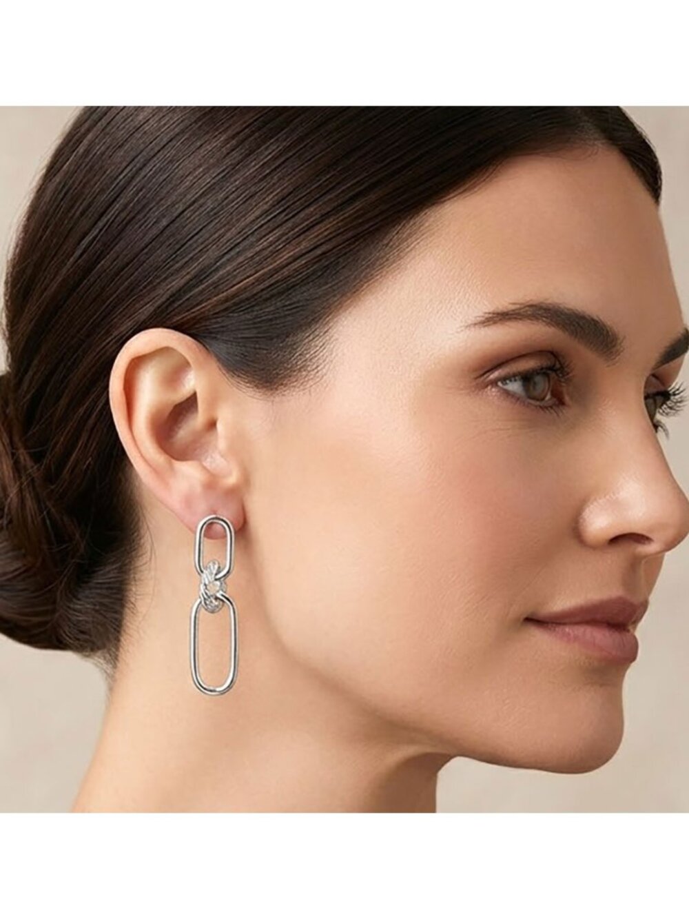 Tigerstars Geometric Rhodium Metal Link Drop Earrings